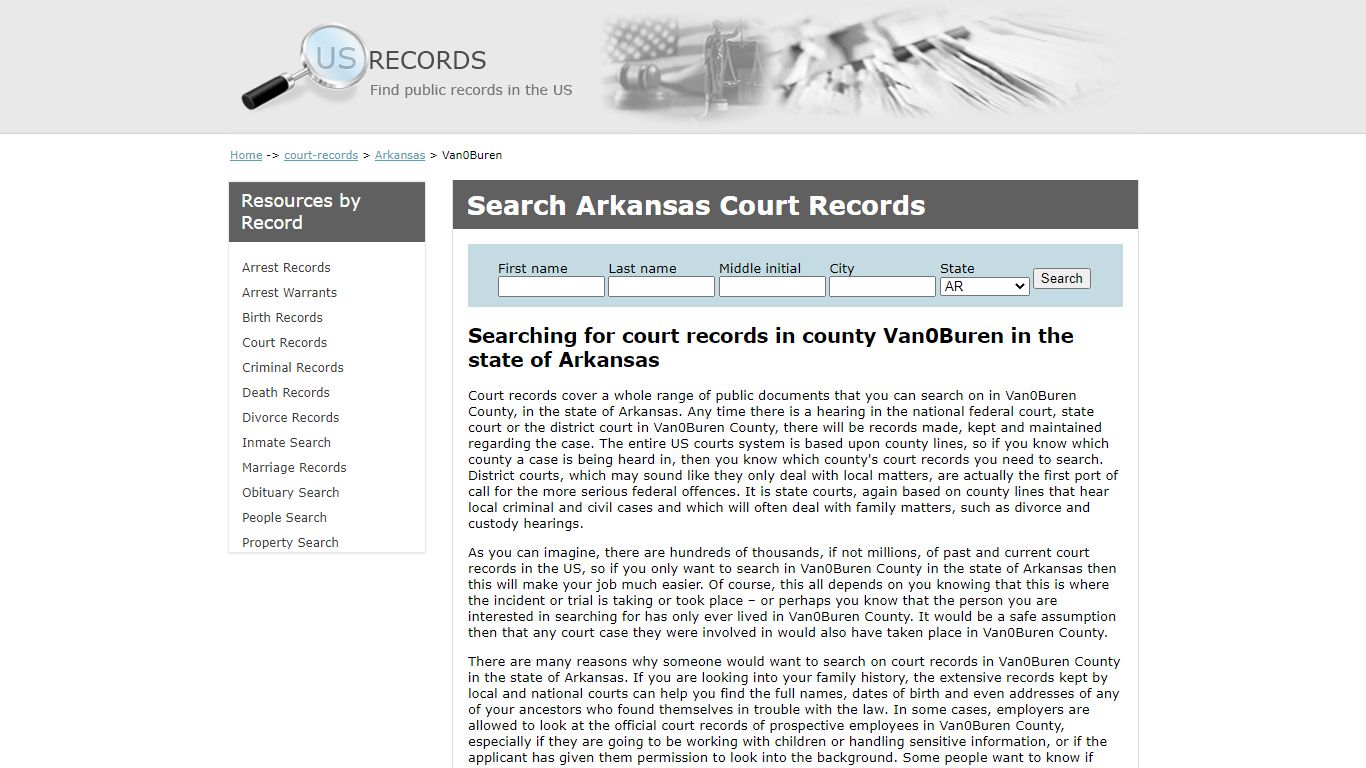 Search Court Records Van Buren Arkansas | US Records